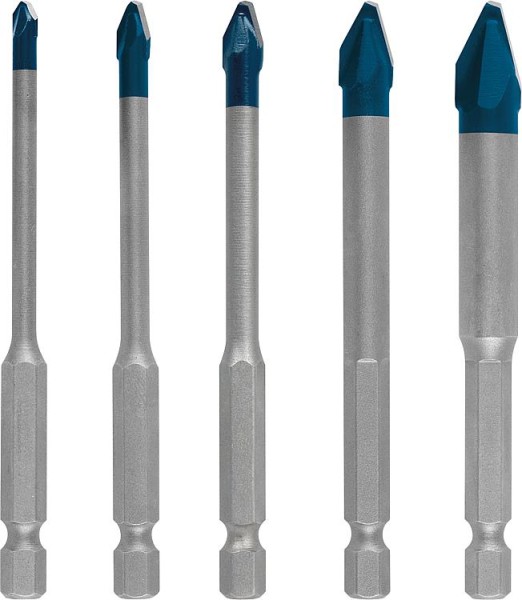 Fliesenbohrer-Set BOSCH 5-teilig HardCeramic Ø 4/5/6/8/10 mm, Länge 90 mm mit 1/4" Sechskantaufnahme