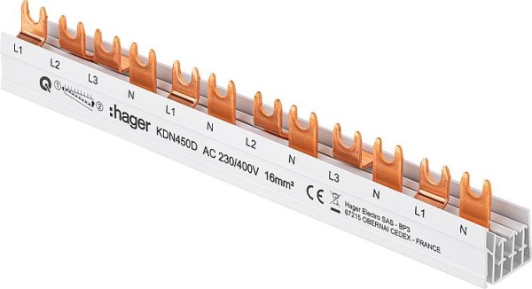 Hager Phasenschiene KDN450D (3P+N) 80A, 16mm² Länge: 210mm Schraubtechnik/ Quick Connect