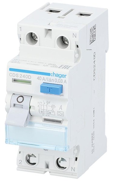 FI-Schutzschalter Hager 2p,Typ A,40A,30mA,6kA,CDS240D QuickConnect