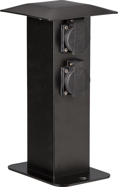 Garten-Steckdosensäule aus Alu 3x Schutzkonaktsteckdose 230V, 50Hz 1x A/W Schalter, schwarz, pulverb