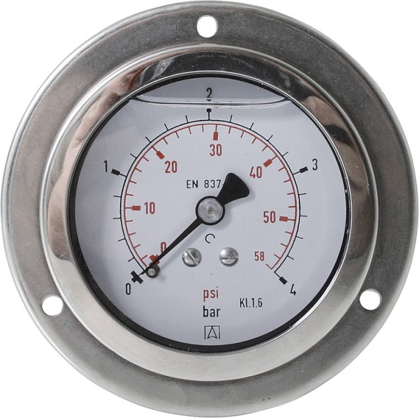 Glyzerin Rohrfeder Manometer ø 63 mm DN 8 1/4" axial, mit großem Frontring 0-2,5bar