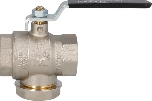 Superfilter Kugelhahn DN32 (1 1/4") mit Filter und Magnet, Stahlhebel Schwarz
