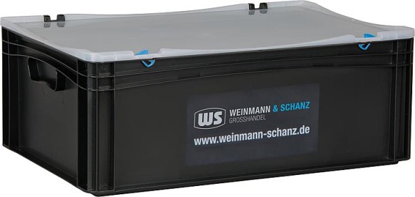 Transportbox WS schwarz 600 x 400 x 237mm mit Klarsichtdeckel