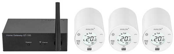 Funk-Heizkörperthermostat-Set, 3x Thermostat Avalon+, 1 Gateway GT-100 APTS-3980