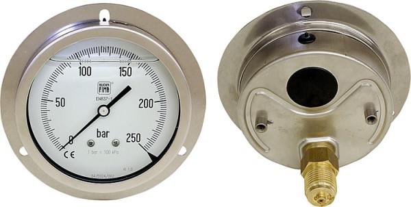 Rohrfeder-Manometer 0-250bar mit Glyzerinfüllung,Durchm.100mm DN15(1/2)exzentris