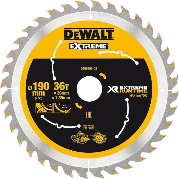 Kreissägeblatt DeWalt, DT99563 XR Extreme Runtime 36Z 190/30mm f. Handkreissäge