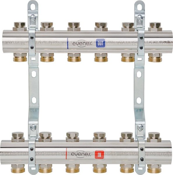 Heizkreisverteiler Evenes Typ M4.4 DN25 1" Messing, 4 Heizkreise m.Regulierventile