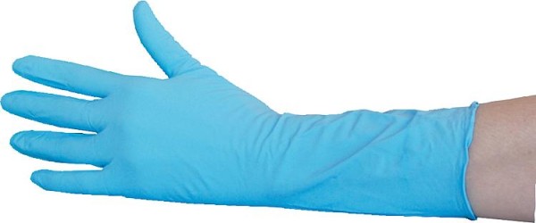 Chemikalien-/ Schutzhandschuh Nitril, puderfrei 30 cm, blau, L / VPE 50 St.