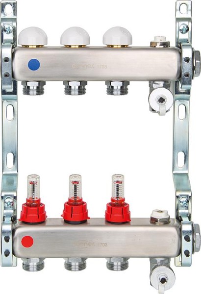 Heizkreisverteiler Edelstahl mit Flowmeter DN25 1" mit 2 Heizkreisen Fußbodenverteiler Fußbodenheizu