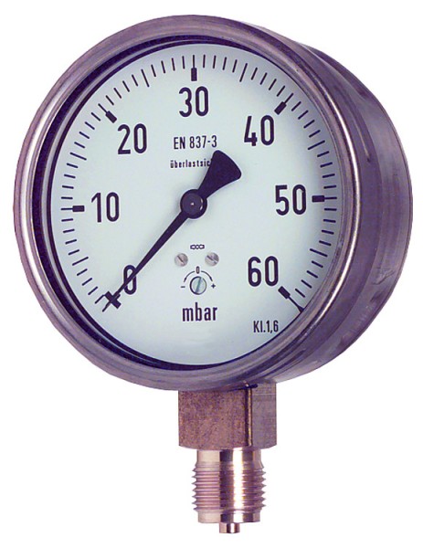Kapselfedermanometer KP 100.3 0-60 mbar,DN15 (1/2) Durchm. 100mm