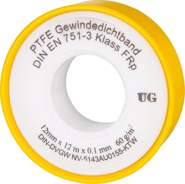 PTFE Gewindedichtband FRp Feingewinde 1 Stück weißer Kern /gelbe Hülle Teflon