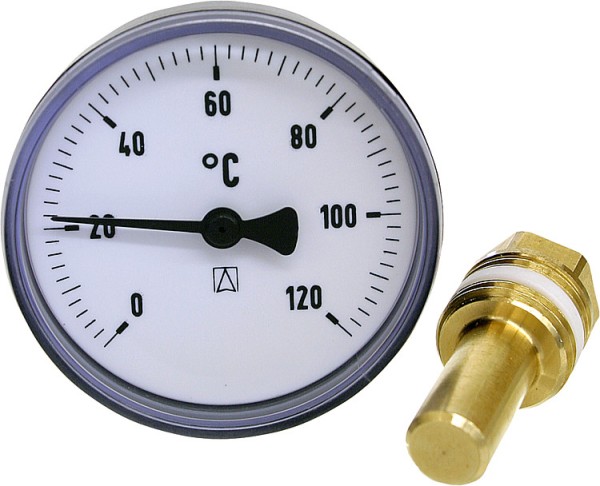 Bimetall-Zeigerthermometer 0-120 C 63 mm durch., Kunststoffgehäuse