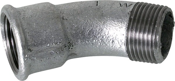 Tempergussfitting verzinkt Nr.40 langer Bogen I/A 45°, Ø 1"