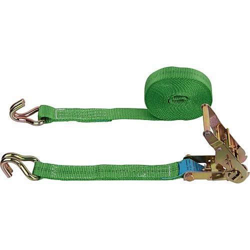 Verzurrgurt, Zweiteilig, DIN EC 12995-2 Grün, Gurt 35 mm, Länge 5,0 mtr.