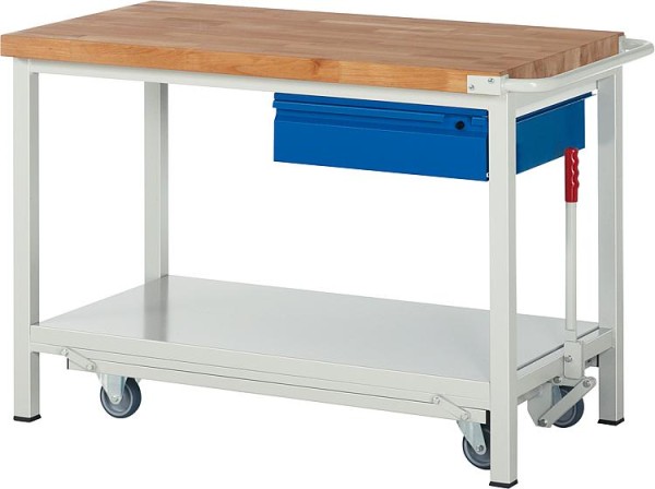 Werkbank Modell 8001 Serie Basic-8, mitabsenkbarem Fahrgestell, 1500x700x880mm