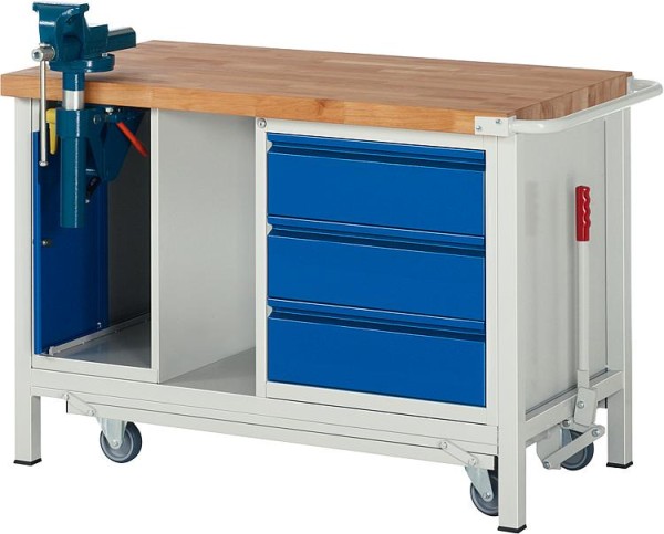 Werkbank Modell 8183 Serie Basic-8, mitabsenkbarem Fahrgestell, 1250x700x880mm