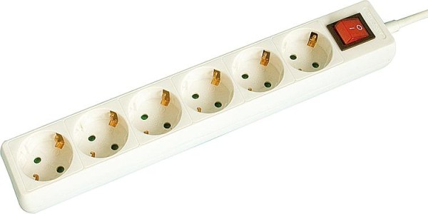 6-fach Steckdosenleiste mit Kontrollschalter Farbe weiß
