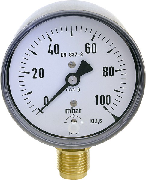 Kapselfedermanometer KP 80.8 DN151/2 rad. 0-160 mbar,Durchm. 80mm