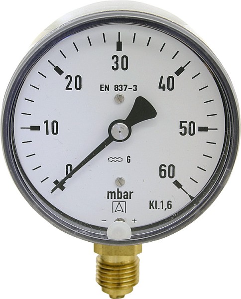 Kapselfedermanometer,Edelstahl, KP 63.1DN8 1/4radial 0-25mbar