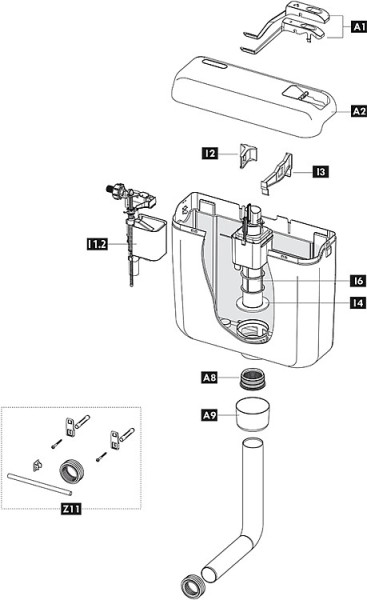 Funktionstasten Schwab weiß 243276 für 122.001 Aufputz Spülkasten