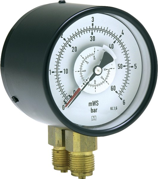 Rohrfeder-Differenzdruck- Manometer RF 100 D 2xG 1/2 radial 0-0,6 bar