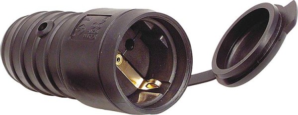 Gummi-Schutzkontaktkupplung schwarz, 10/16A 250V mit Deckel, IP44