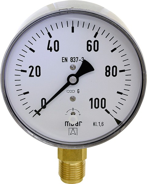 Kapselfedermanometer KP 100.4 0-100 mbar,DN15 (1/2) Durchm. 100mm