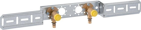 Mepla Anschlusswinkel 90° mit Montageplatte zweifach 20mm DN15 1/2" mit Schutzstopfen