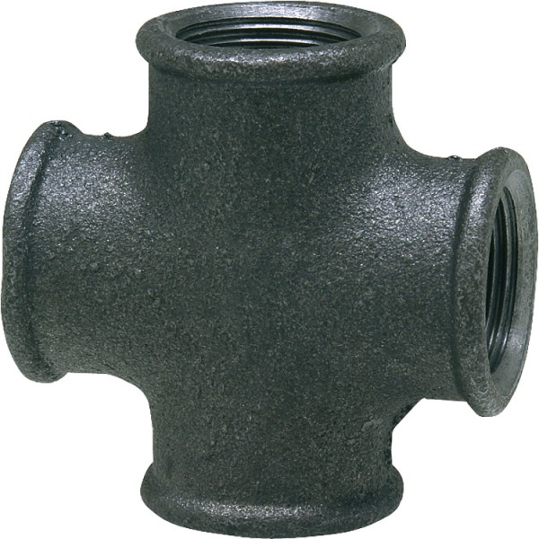 Tempergussfitting, schwarz Kreuzstück 90°, 11/2" IG Typ 180