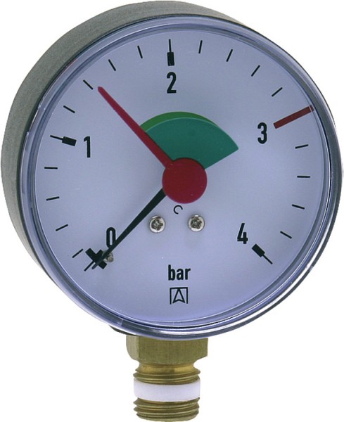 Heizungsmanometer radial 63 mm durch 1/4" mit selbstdicht. Teflonring Manometer