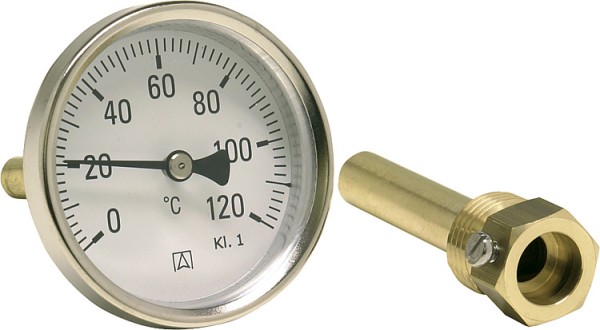 Bimetall-Industriethermometer G 1/2" axial, Kl. 1, 0/120 C BiTh 80
