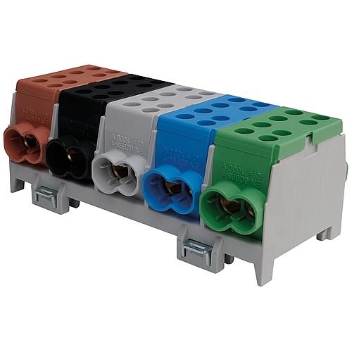 Hauptleitungs-Abzweigklemme 1x braun, 1x schwarz, 1x grau 6x Eing. 35mm²/6x Ausg. 25mm²